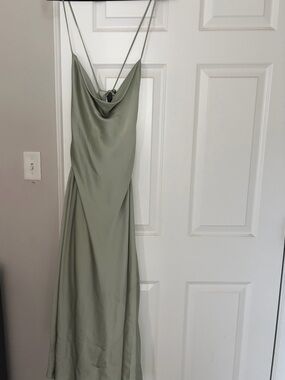 Aritzia Satin Cowl Neck Slip Dress in Sage Green NWT